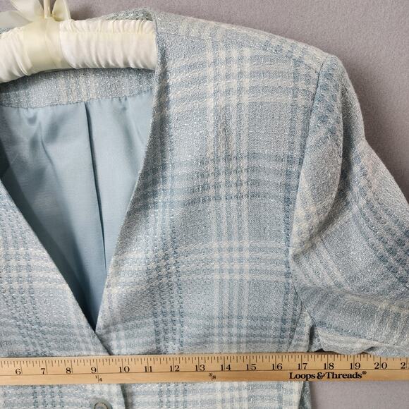 Alfred Dunner Plaid Blazer & Skirt Set Light Blue Size 12 - Picture 6 of 12